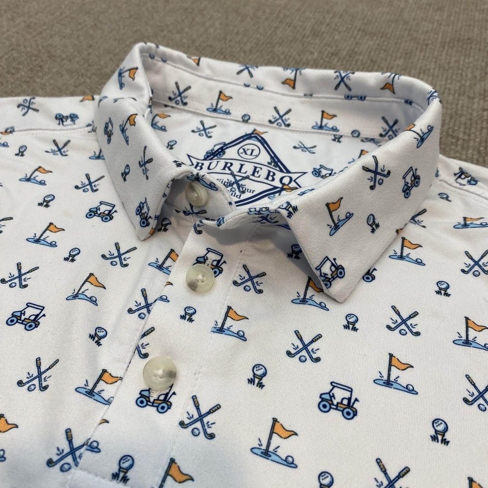 Burlebo Golf Polo Shirt Mens XL White Graphic Print Short Sleeve Performance